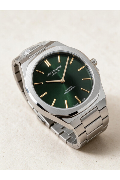 Lee Cooper Metalik Çelik Bilezik Yeşil Kadran 40 mm Yuvarlak Erkek Kol Saati,...