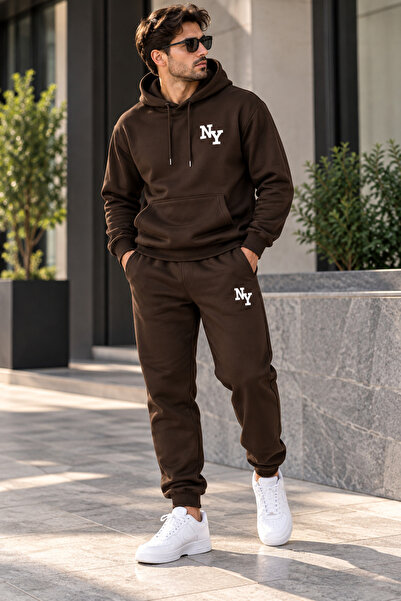 Shine Stone Men's Ny Printed Hooded Sweatshirt and Jogger Tracksuit Set
