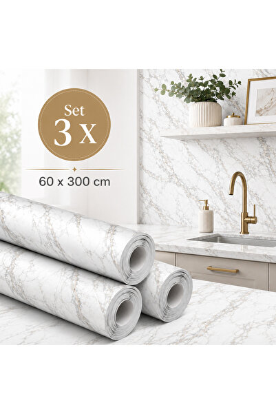 OEM Set de 3 tapete decorative cu aspect de marmură, 60 x 300 cm, elegante, r...