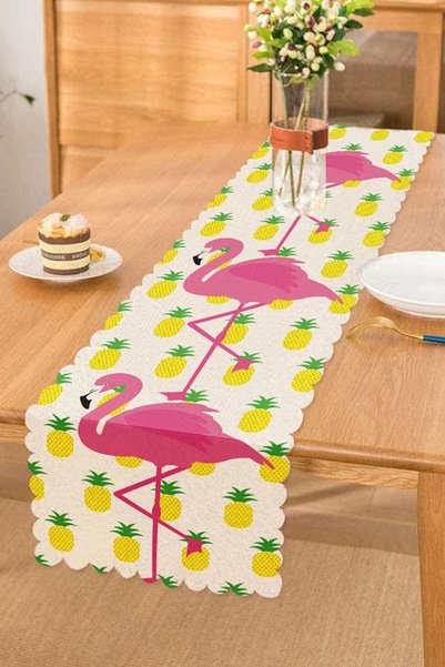 Generic Brand Decorative Runner with Pineapple and Flamingo Motifs