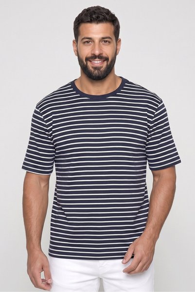 Garment Research London Men Crew Neck Short Sleeve Stripe T-Shirt, Multicolor