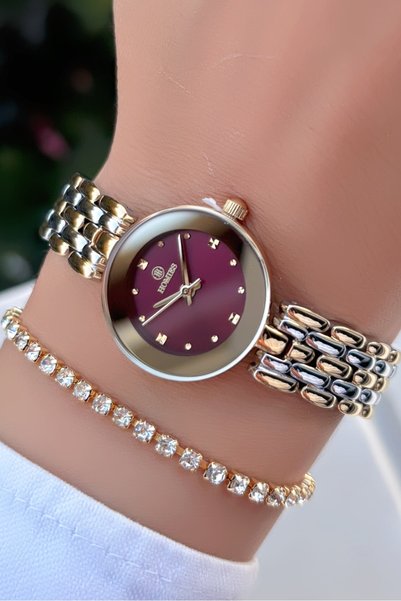 Homies Minimal Burgundy Dial Women's Wristwatch -Waterproof- with Bracelet Gift