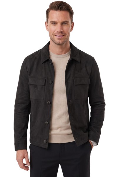 DeepSEA Erkek Slim Fit Tüylenmeyen Kırışmayan Siyah Süet Ceket – Astarlı Gömlek Yaka 2704503
