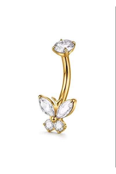 Funny Party Shop Piercing pentru buric din Titan F136, auriu, cu cristale zir...