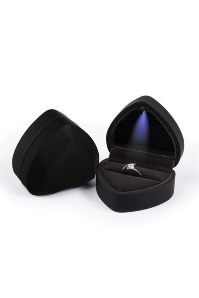 Choice Black-Heart Heart Square Shaped LED Light Ring Box Velvet Jewelry Disp...
