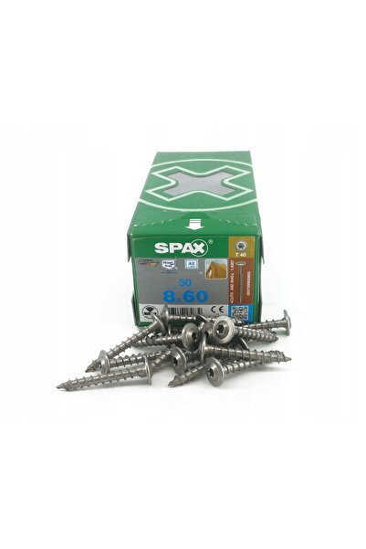 Spax Șuruburi pentru lemn 8x60mm cu cap plat, oțel A2, 50 bucăți
