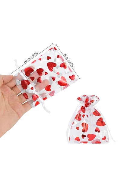 Choice 20pcs 10x8cm 20pcs Red Love Heart Organza Bags Wedding Party Gift Cand...