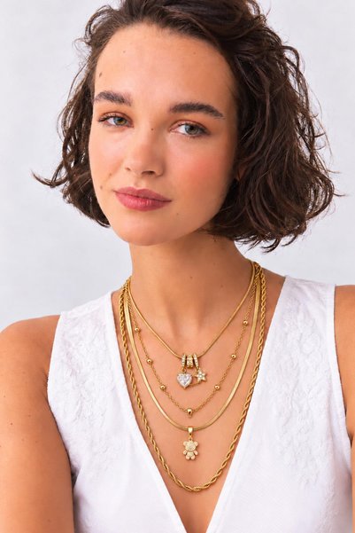 New Obsessions Teddy pearl multi-layered combination steel necklace