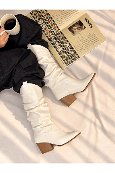 BERFONA Terry White Leather 6 cm Heel Dallas Bellows Boots