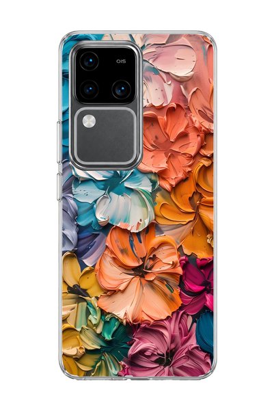 lelia حافظة هاتف شفافة متوافقة مع هاتف Vivo V30 5G مزينة بطباعة زهور ملونة