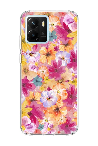 lelia Vivo Y15S Compatible Tiny Flower Watercolor Printed Transparent Phone Case