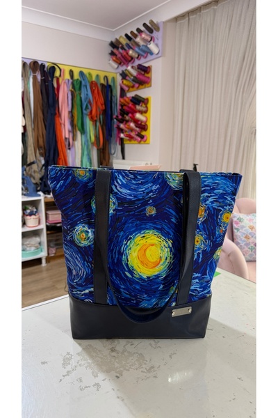 TALKING DREAMS Navy Blue Van Gogh Patterned Shoulder Bag