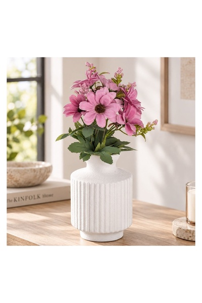 OEM Vaza Decorativa Albă cu Plantă Artificială și Margarete Roz Ø12x32 cm – D...