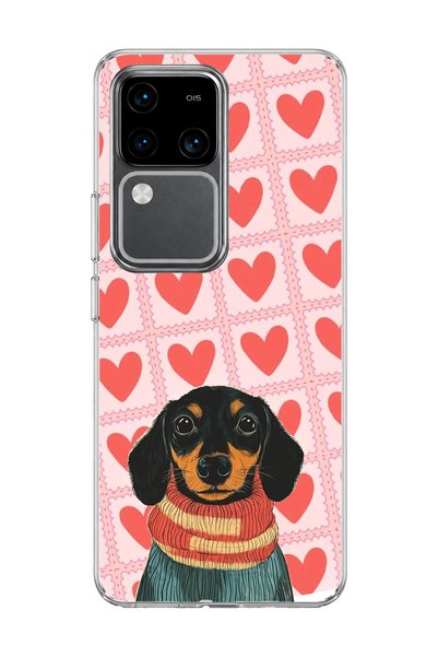 lelia Vivo V30 5g Compatible Sausage Dog Red Heart Printed Transparent Phone ...