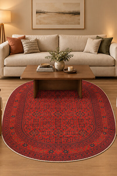 Seraser Home Tekstil Etnik Otantik Desenli Kaymaz Tabanlı Dijital Baskılı Yolluk, Salon, Mutfak Halısı