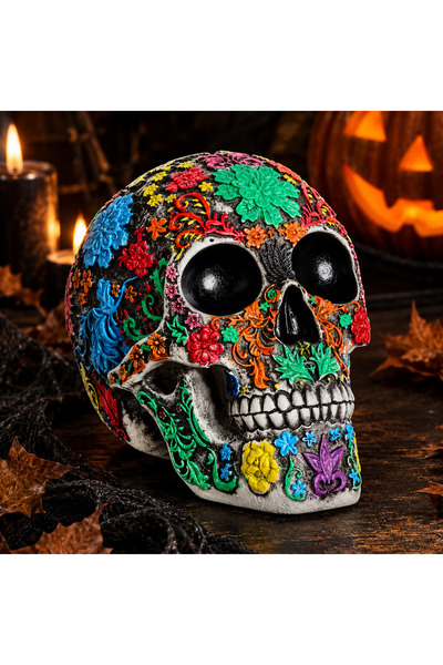 OEM Craniu Decorativ Floral – Ornament Colorat din Rășină pentru Interior, St...