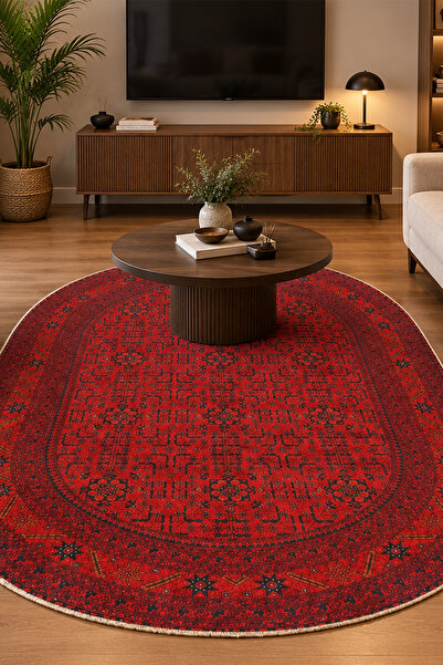 Seraser Home Tekstil Etnik Otantik Desenli Kaymaz Tabanlı Dijital Baskılı Yolluk, Salon, Mutfak Halısı