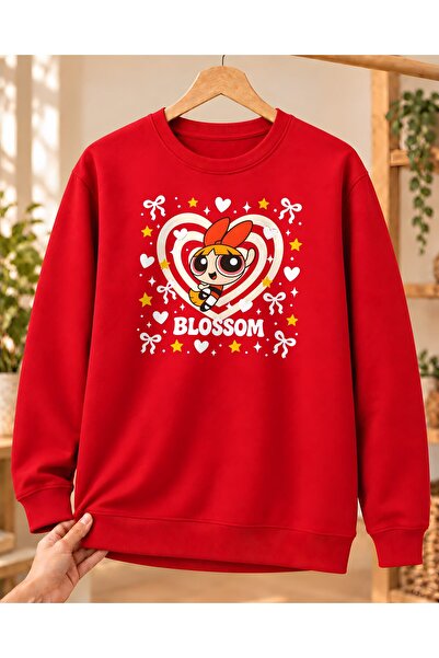Mor Mürekkep Powerpuff Girls Blossom beli tekst i kvadratni motiv, unisex maj...