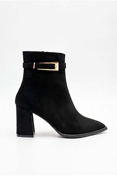 Shoesers Women's Special Design Buckle Detailed Zippered Pointed Toe Mid-Heel...
