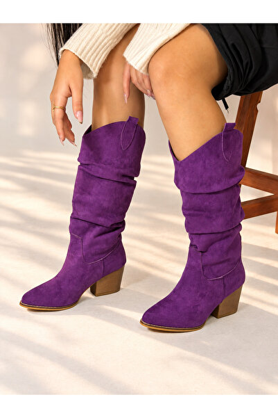 irmona Terry Purple Suede Black Sole Bellows Dallas Boots