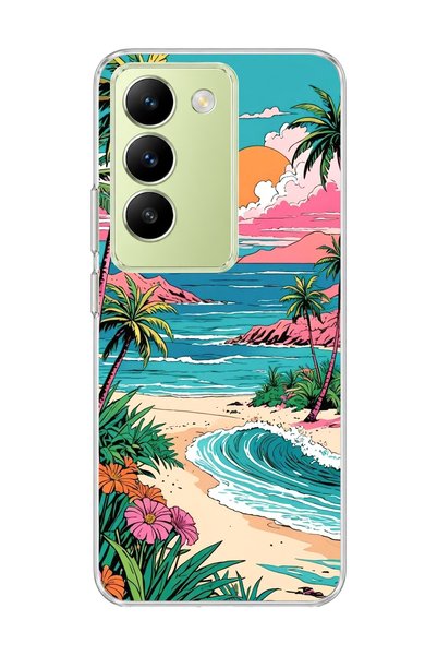 lelia حافظة هاتف شفافة متوافقة مع Vivo V30 Lite 4G مطبوعة بتصميم شجرة النخيل ...