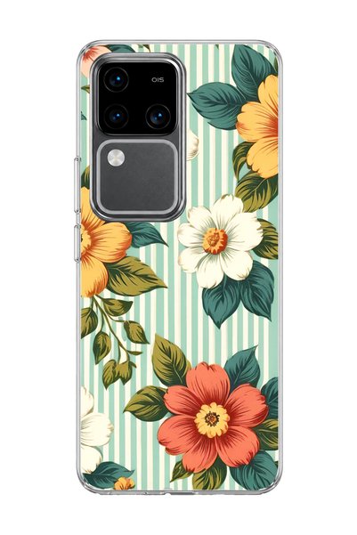 lelia حافظة هاتف شفافة متوافقة مع هاتف Vivo V30 5G بتصميم مخطط وطباعة زهور