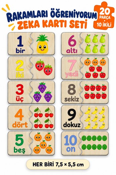 212toyzz Wooden Colorful Intelligence Cards Learning Numbers Set – 20 Pieces ...