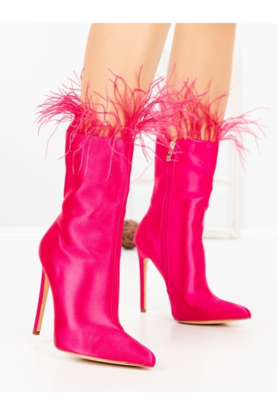 STEPHAN Botine dama cu toc subtire roz din material textil Nerine