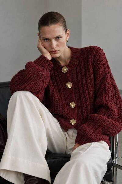 Cymora Mirelle Chunky Knitwear Cardigan – Γυναικεία πλεκτή ζακέτα με λαιμόκοψ...