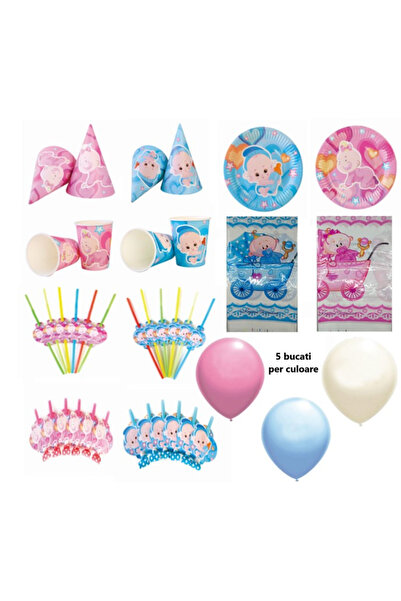 Balloons4party Set de veselă pentru ocazie de dezvăluire a sexului, 13 piese