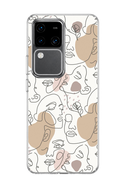 lelia حافظة هاتف شفافة مطبوعة بوجه امرأة من خط واحد متوافقة مع هاتف Vivo V30 5G