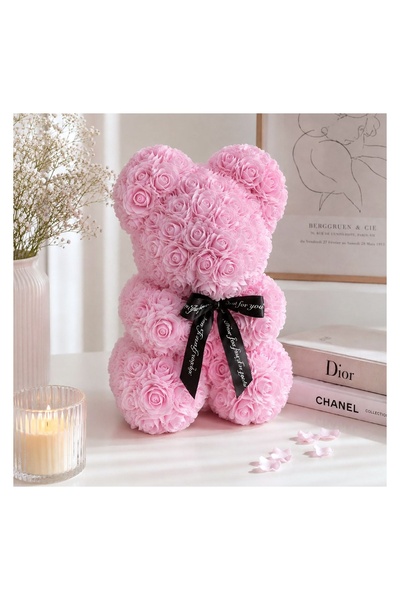 OEM Ursuleț Decorativ din Trandafiri Mici Roz 23 cm – Decor Realist pentru Ca...