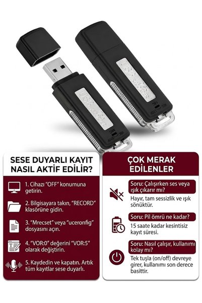 BENTO Ses Kayıt Cihazı 16GB – Ses Aktivasyonlu,Tek Tuş, Ultra Mini