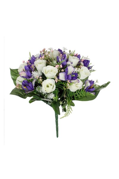 OEM Buchet Flori Artificiale cu Trandafiri Albi și Orhidee Mov 34 cm – Decor ...