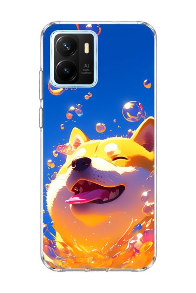 lelia Vivo Y15S Compatible Smiling Dog Bubble Printed Transparent Phone Case