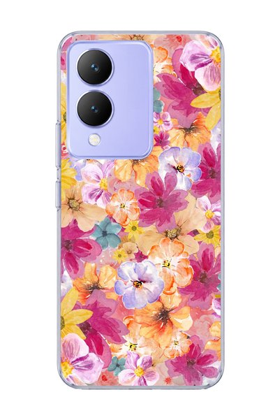 lelia Vivo Y17S Compatible Tiny Flower Watercolor Printed Transparent Phone Case