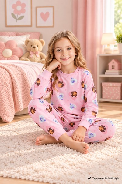 Novella18kıds Girl's Gabby Mermaid Patterned 100% Cotton Long Sleeve Pajama Set