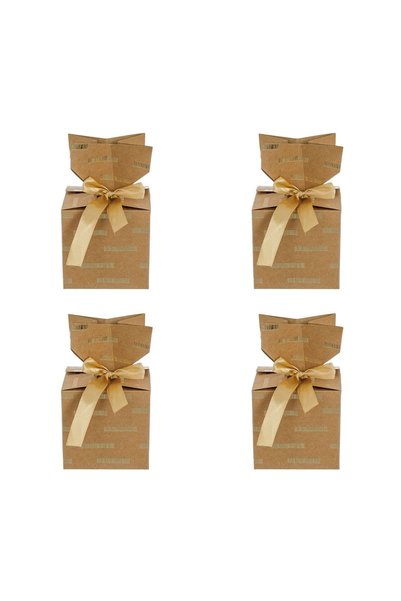 OEM Set 4 Cutii Kraft cu Dungi Aurii și Panglică pentru Dulciuri, 10x10x10 cm