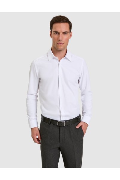 Pierre Cardin White Slim Fit Long Sleeve Basic Shirt 50331432-Vr013