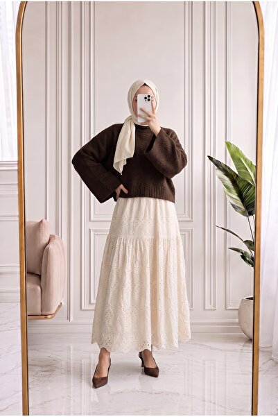Holehola İsmet Wide Sleeve Soft Short Sweater-Kr6057 Brown