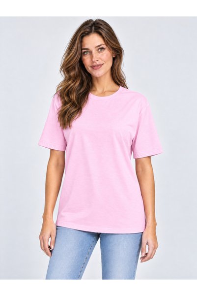 Elissestore Soft Pembe Oversize T-Shirt Kadın Erkek Pamuklu Rahat Kesim