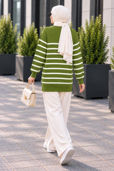 ÇILDIR ÖRME Bicycle collar striped knit tunic
