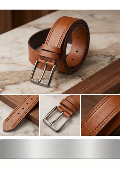 Yurtsever 100% Genuine Leather Stitched Bison Leather Belt