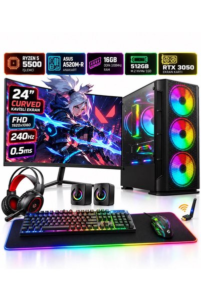 Apphirex Ganker X66 Ryzen 5 5500 16GB Ram 512GB M.2 RTX3050 24'' 240Hz Curved...