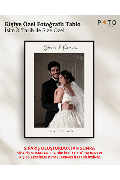 Pato Design 'Kişiye Özel Fotoğraflı Dekoratif Tablo' İsim & Tarihli | Siyah Ç...