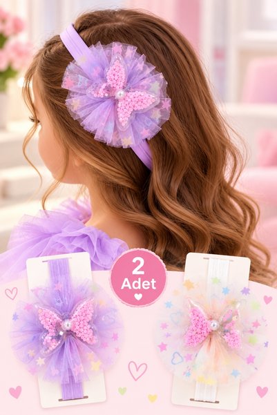 footmania Girl's Bandana Tulle Detailed Butterfly Polka Dot Set of 2