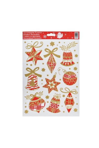 OEM Autocolante Decorative de Crăciun Globuri Rosii cu Glitter Auriu 20×30 cm
