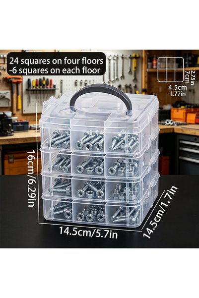 Choice 4ayers-transparent 1pc Stackable Plastic Hardware Storage Box, Multi-L...