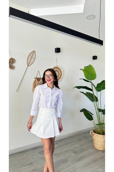 bysocafashion تنورة تنس نسائية بيضاء عالية الخصر مطوية قصيرة، تنورة واسعة مطو...