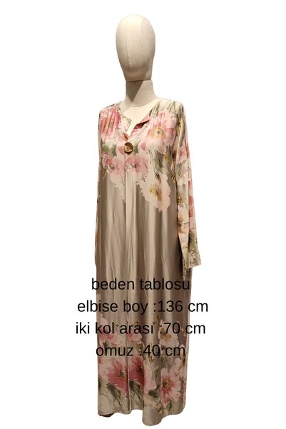 İthal Women's Mink Pink Floral Patterned Satin Silk Look Maxi Dress / Kaftan ...